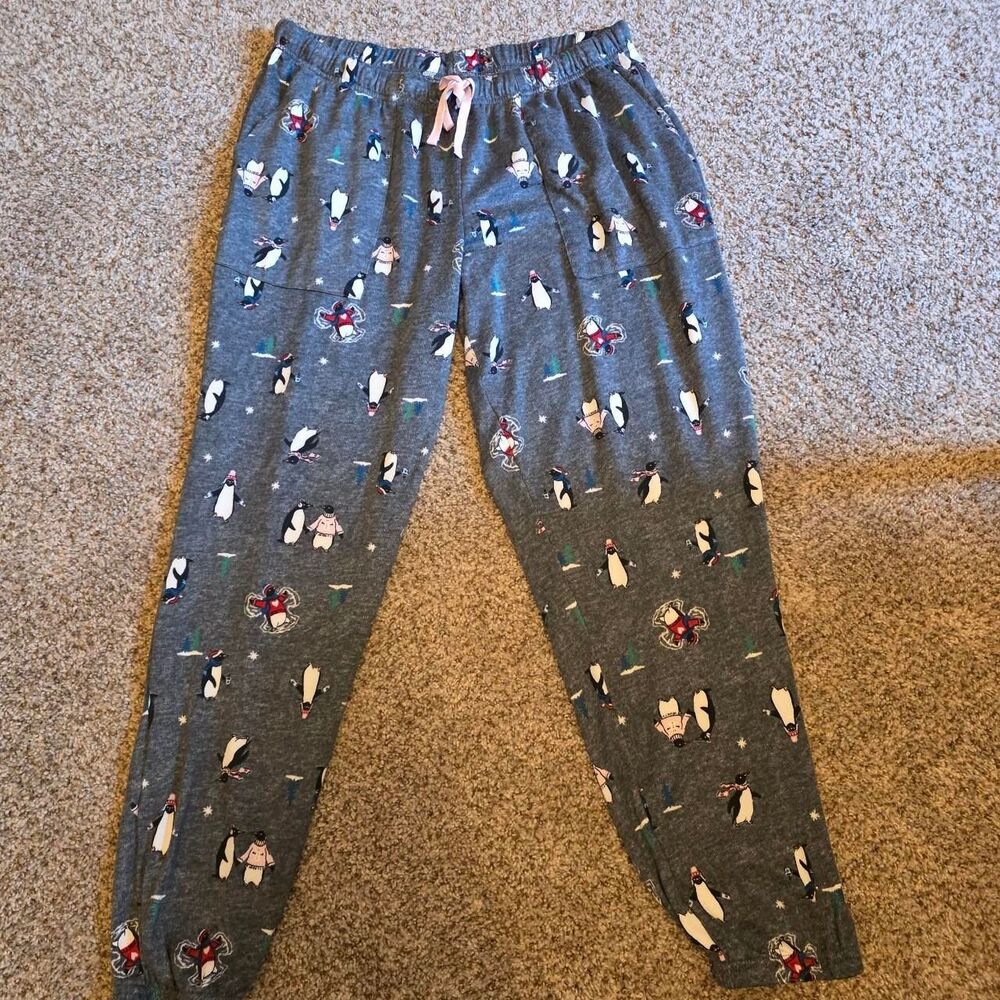 Joyspun Womens L Penguin Floral Jogger Sweatpants Lounge Pajama Pants